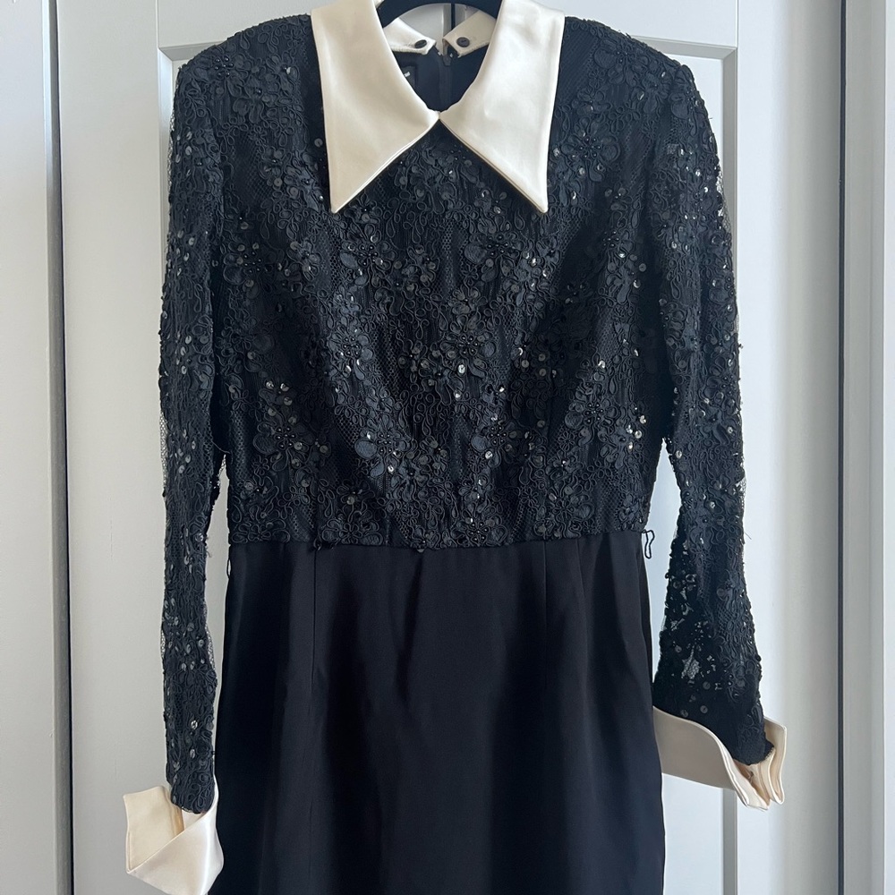 Elegant Black and White Long Sleeve Sheath Dress